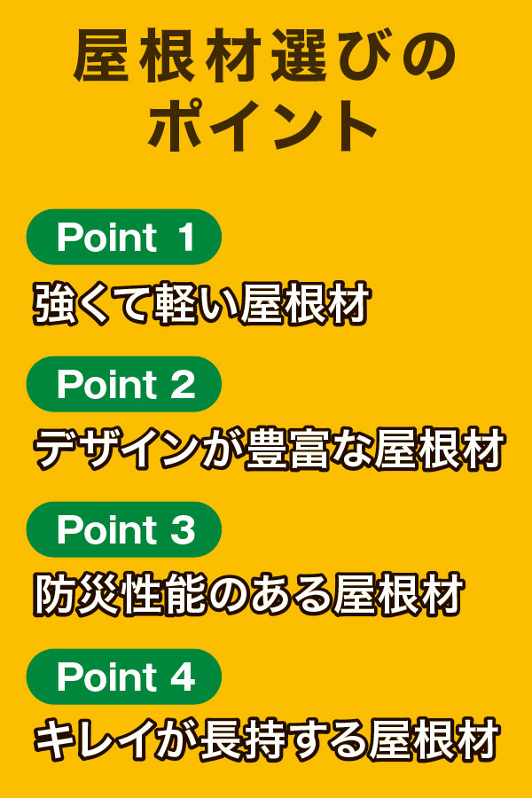 屋根材選びのポイント 屋根材選びのポイント